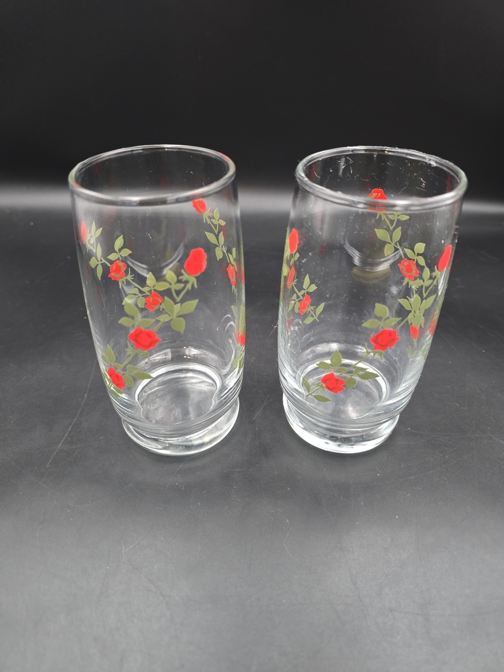 Red Rose Pattern Clear Glass Tumbler - Set of 2